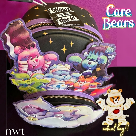 NWT Exclusive Limited Edition Care Bears Loungefly Backpack 🎃 Halloween 👻 Boo - Picture 3 of 16